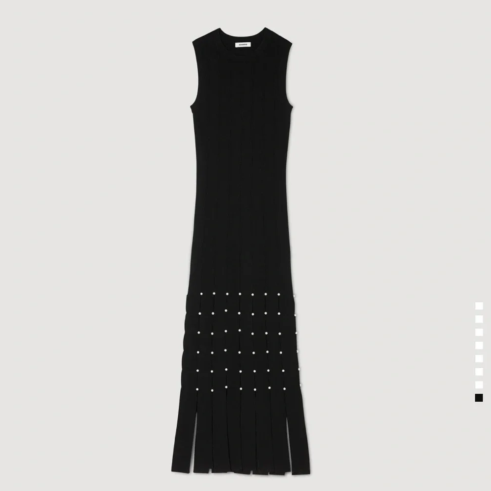 NWT Sandro Gildana Faux Pearl Fringe Cutout Knit Maxi Dress—No Flaws - Picture 8 of 9